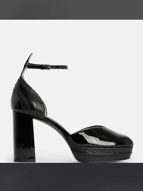 All Saints Tiffany closed toe black patent leather heels 9